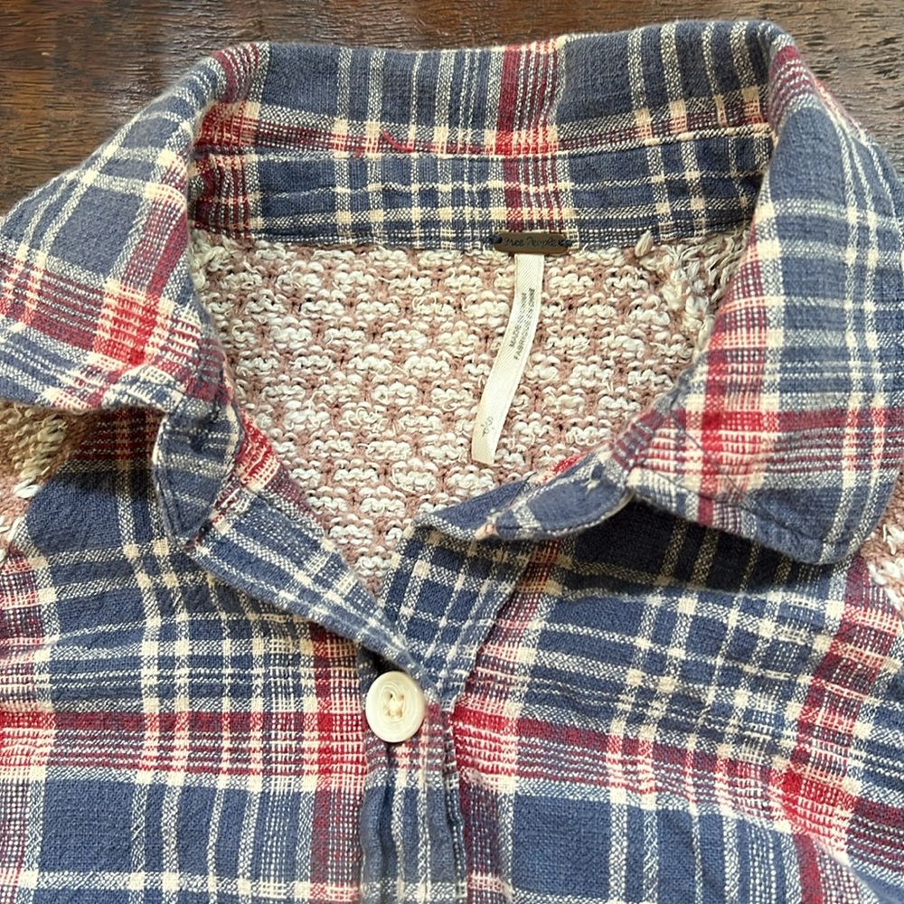 FREE PEOPLE Fireside Nights Plaid & Knit Long Sleeve Blouse Cloudy Combo Size S - Picture 7 of 15